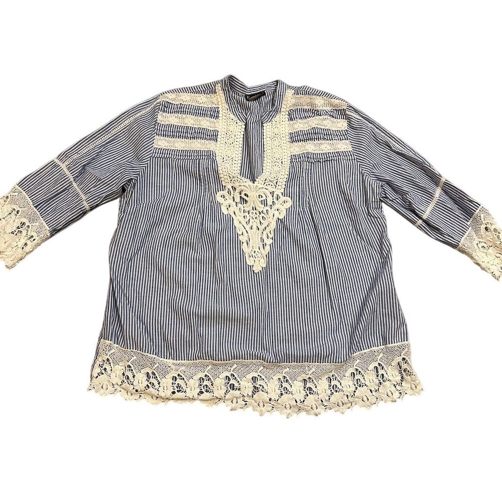 Kanishka‎ Women's XL Striped Blouse with Lace Trim Casual Spring Boho